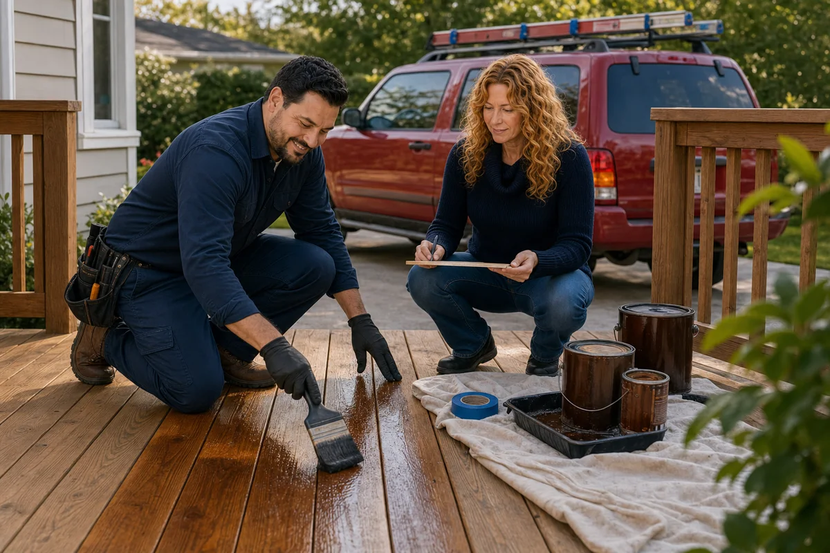 Illustration representing mobile handyman deck maintenance